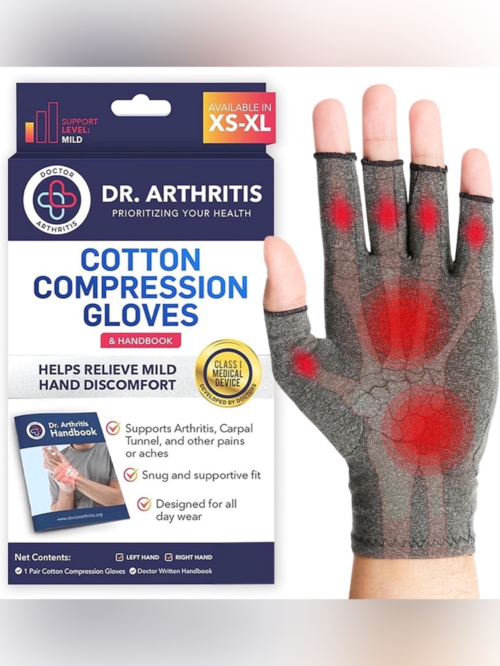 Compression Gloves for Women and Men, Open-Finger Arthritis Gloves